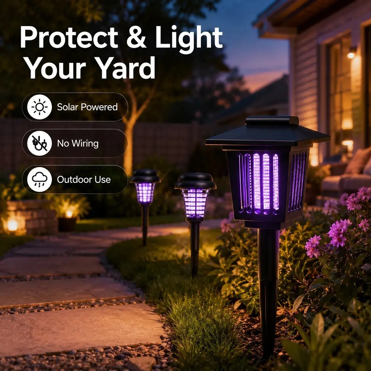 Solar Mosquito Zapper Light - Outdoor Garden Stake Lamp, UV Insect Killer